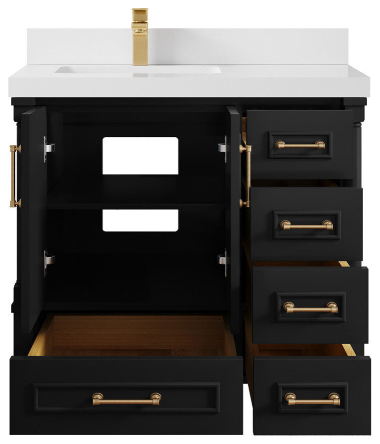 Aberdeen 36 Left Offset Bath Vanity in Black 2" White Quartz