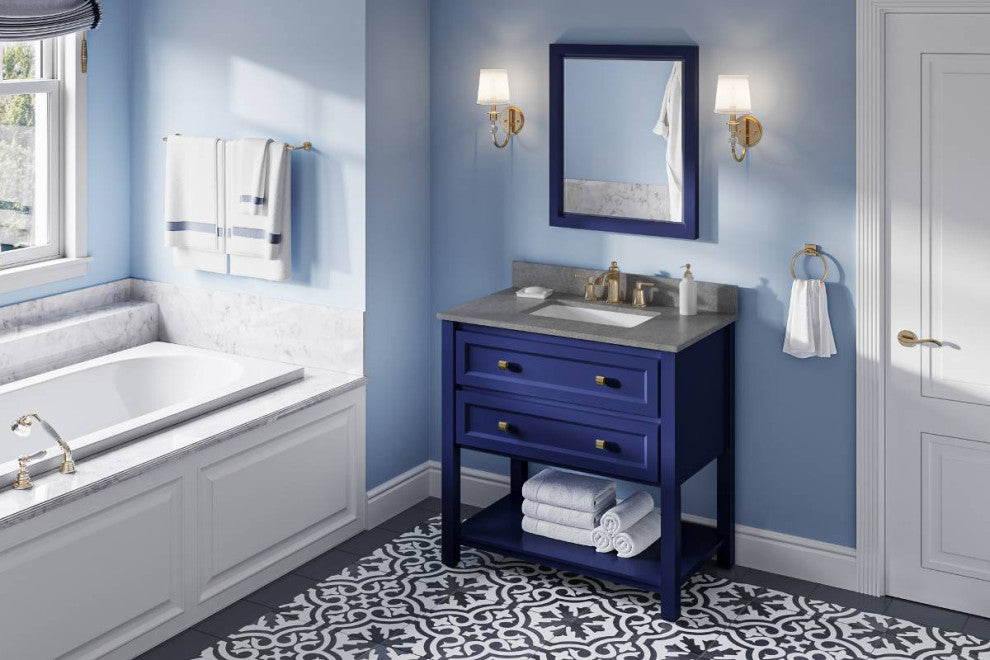 Adler Transitional 36" Hale Blue Vanity, Steel Grey Cultured Marble Vanity Top