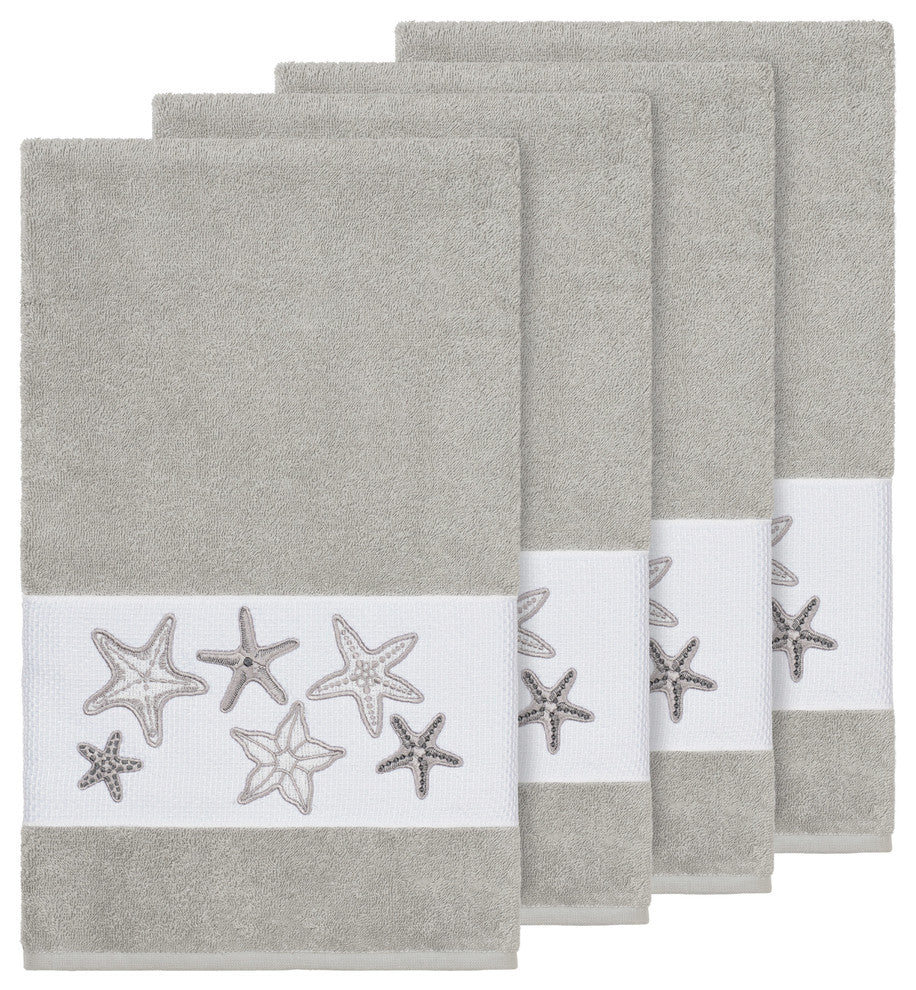 Lydia 4-Piece Embellished Bath Towel Set, Light Gray