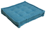 25" Square Corder Floor Pillow with Button Tufts, Aqua Blue
