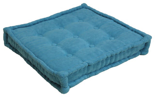 25" Square Corder Floor Pillow with Button Tufts, Aqua Blue