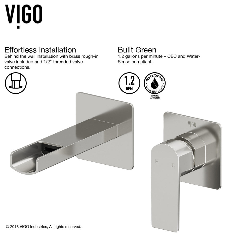 VIGO Atticus 5" H Single Handle Wall Mount Bathroom Faucet, Brushed Nickel