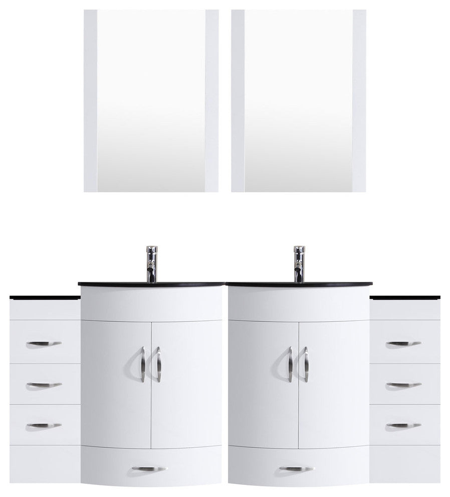 84" White Vanity, 30" Double Sink Bases, Double 12 Drawer Bases, LV5-C17-84-W