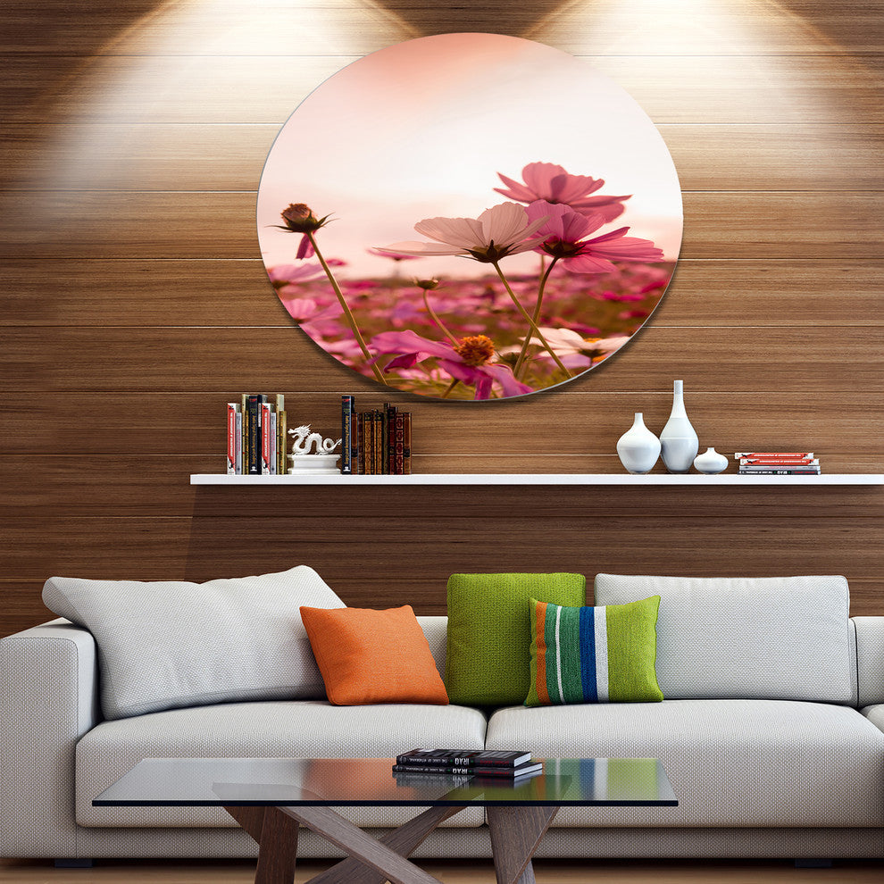 Meadow With Beautiful Cosmos Flowers, Floral Round Wall Art, 23"