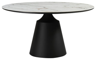 Knox Round Dining Table With Stone Top and Black Metal Base