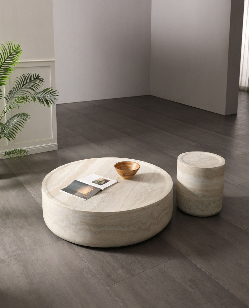 Modrest Cozad Modern Faux Travertine Round Coffee Table