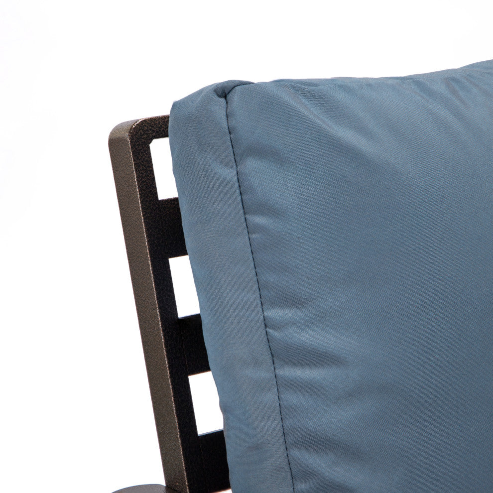 Leisuremod Walbrooke Patio Loveseat With Brown Aluminum Frame, Navy Blue