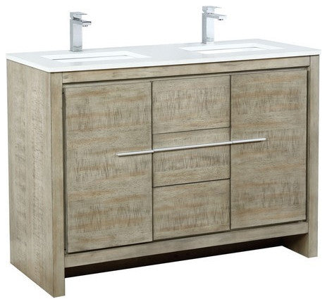 Lafarre Contemporary 48" Rustic Acacia Double Bathroom Vanity, Monte Chrome Fauc