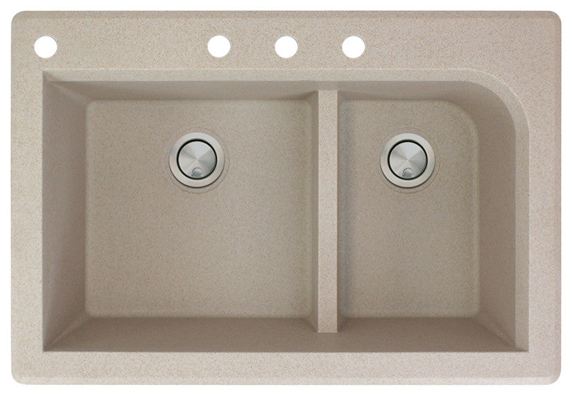 Radius 33" silQ Granite Double Bowl Kitchen Sink with 4 Holes in Cafe Latte