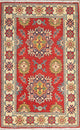 Traditional Pakistani Kazak Wool Hand-Knotted Oriental Area Rug, Red, 4'1"X2'9"