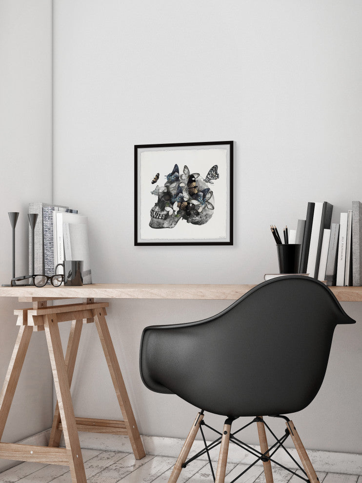 "Butterfly Swarm and Skull" Framed Painting Print, 32x32