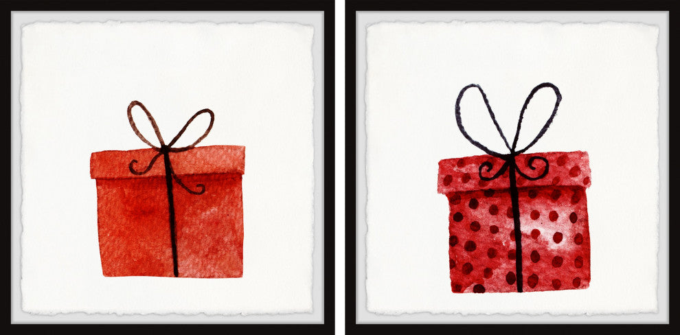Red Gift Boxes Diptych, 2-Piece Set, 12x12