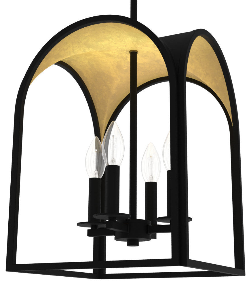 Hunter 12" Dukestown Natural Iron and Gold Leaf 4-Light Pendant Ceiling Light