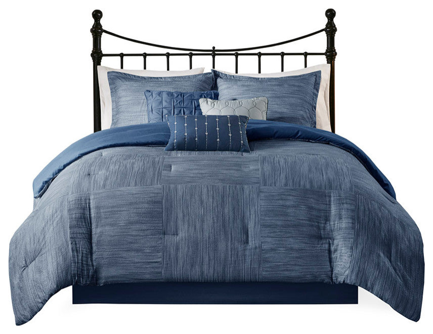 Madison Park Walter 7 Piece Printed Seersucker Comforter Set, Navy