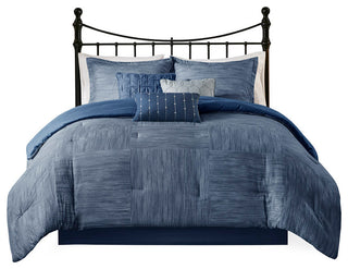Madison Park Walter 7 Piece Printed Seersucker Comforter Set, Navy