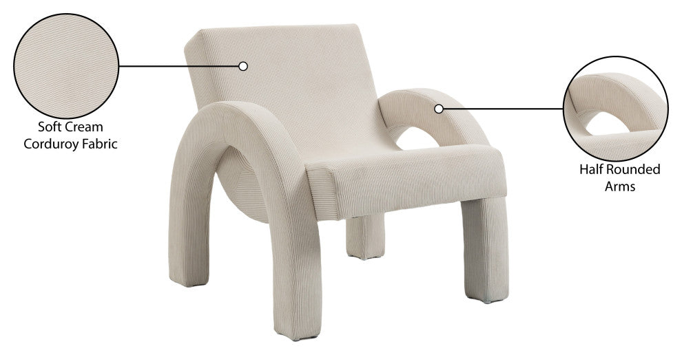 Corduroy Fabric Upholstered Accent Chair, Cream