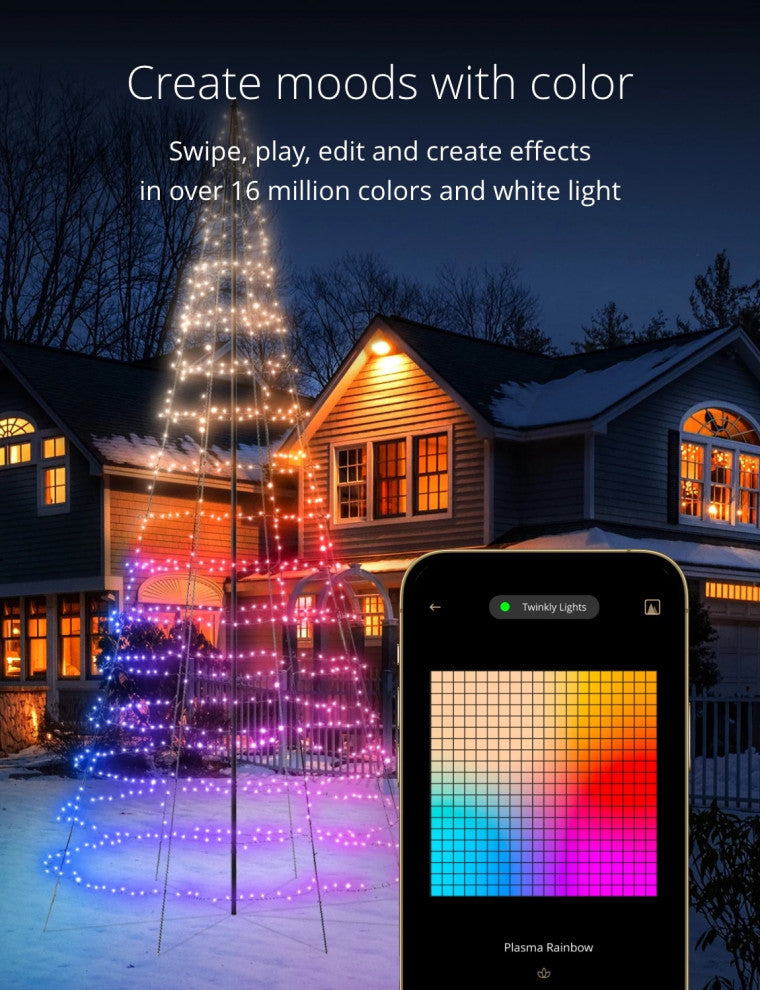 Twinkly Light Tree Smart Flag-Pole Christmas Tree Light Decor w/ 1200 LEDs, 26'