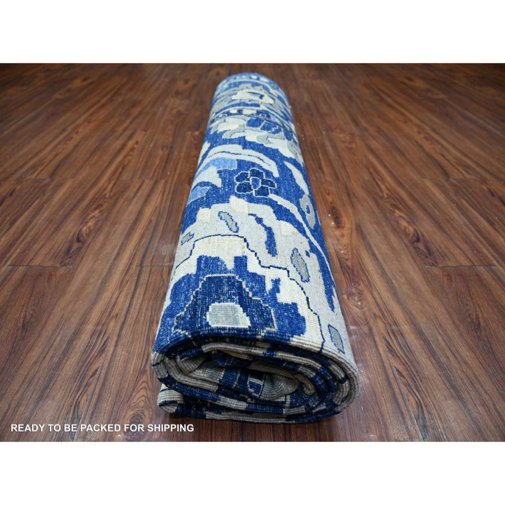 Byzantine Blue Peshawar With Mahal Design Wool Hand Knotted Rug, 8'2"x9'8"