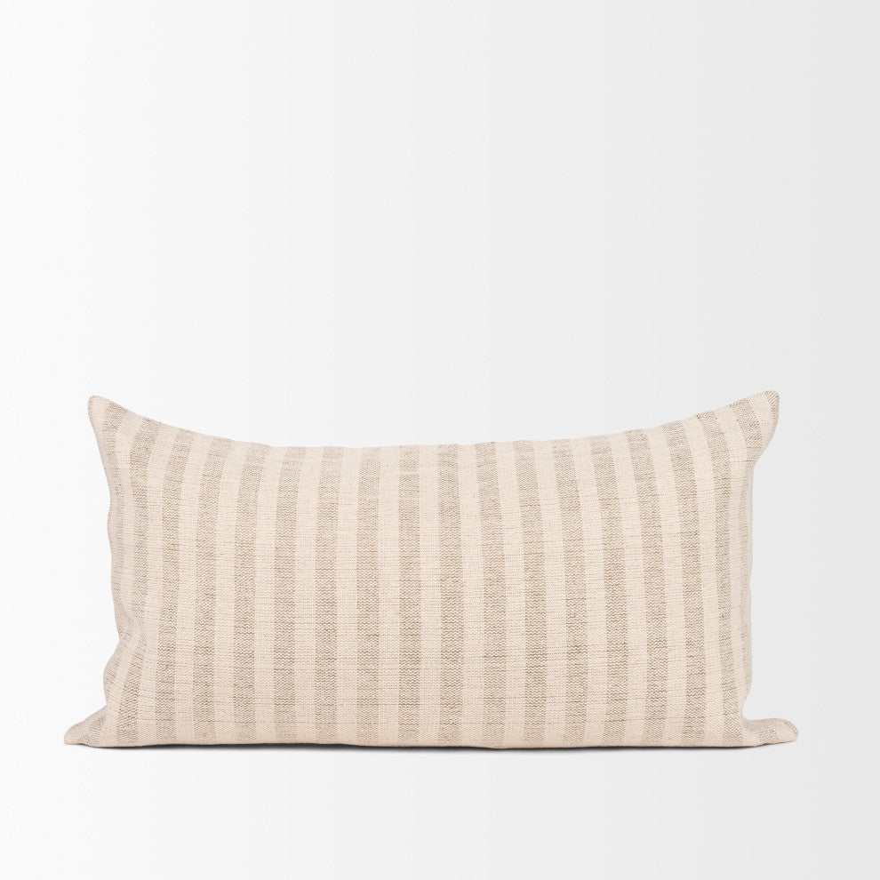 Jace Cream With Beige Stripe Lumbar Decorative Pillow Cover