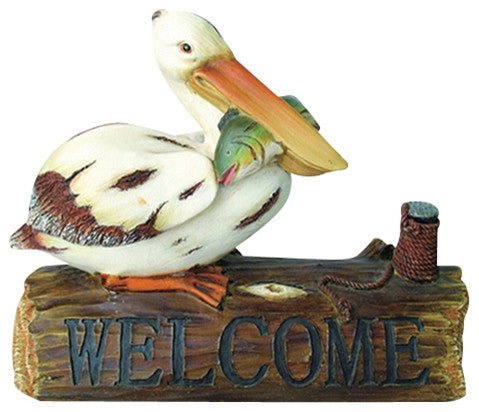 Pelican With Fish on Welcome Log