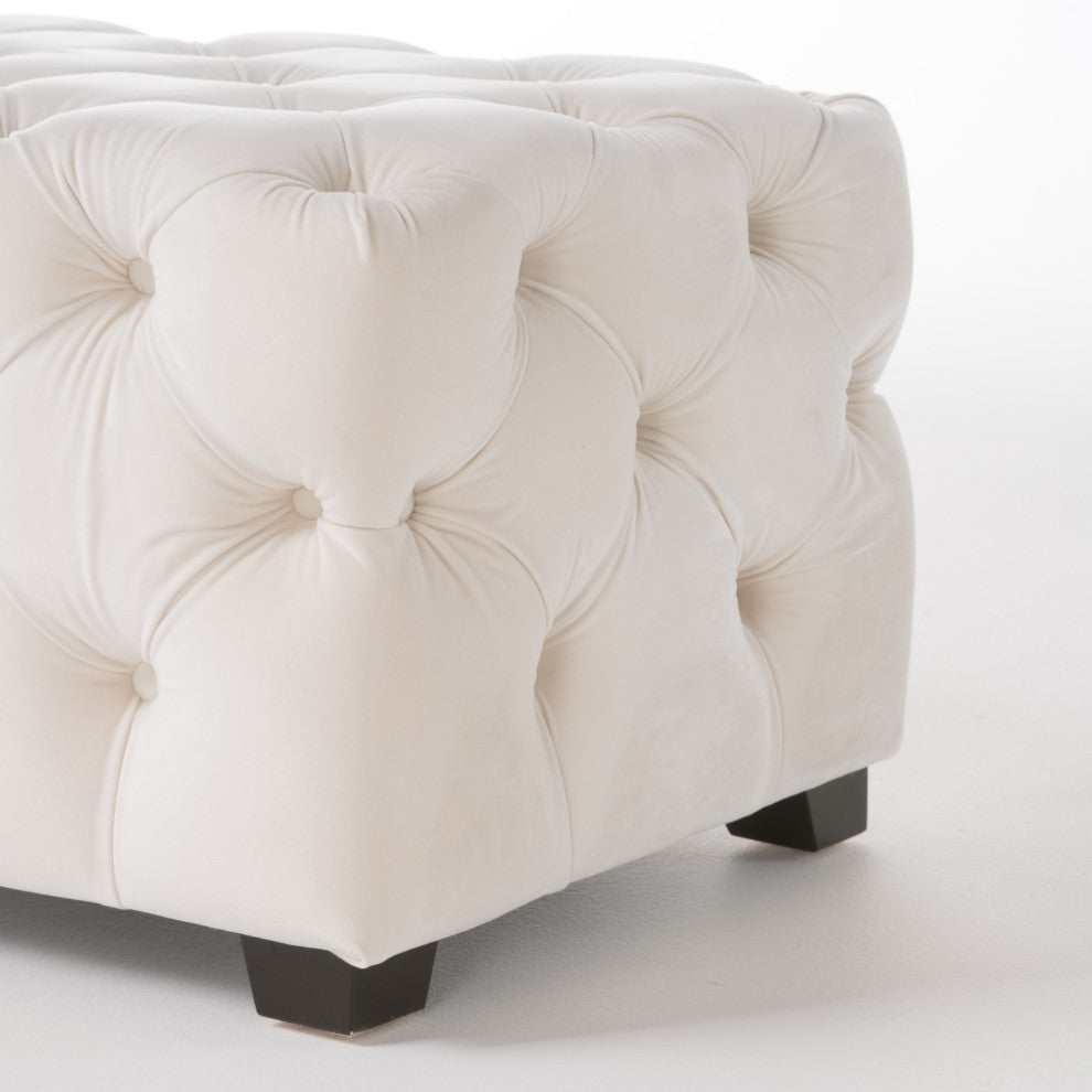 GDF Studio Provence TModern Glam Tufted Velvet Ottoman Bench, Cream