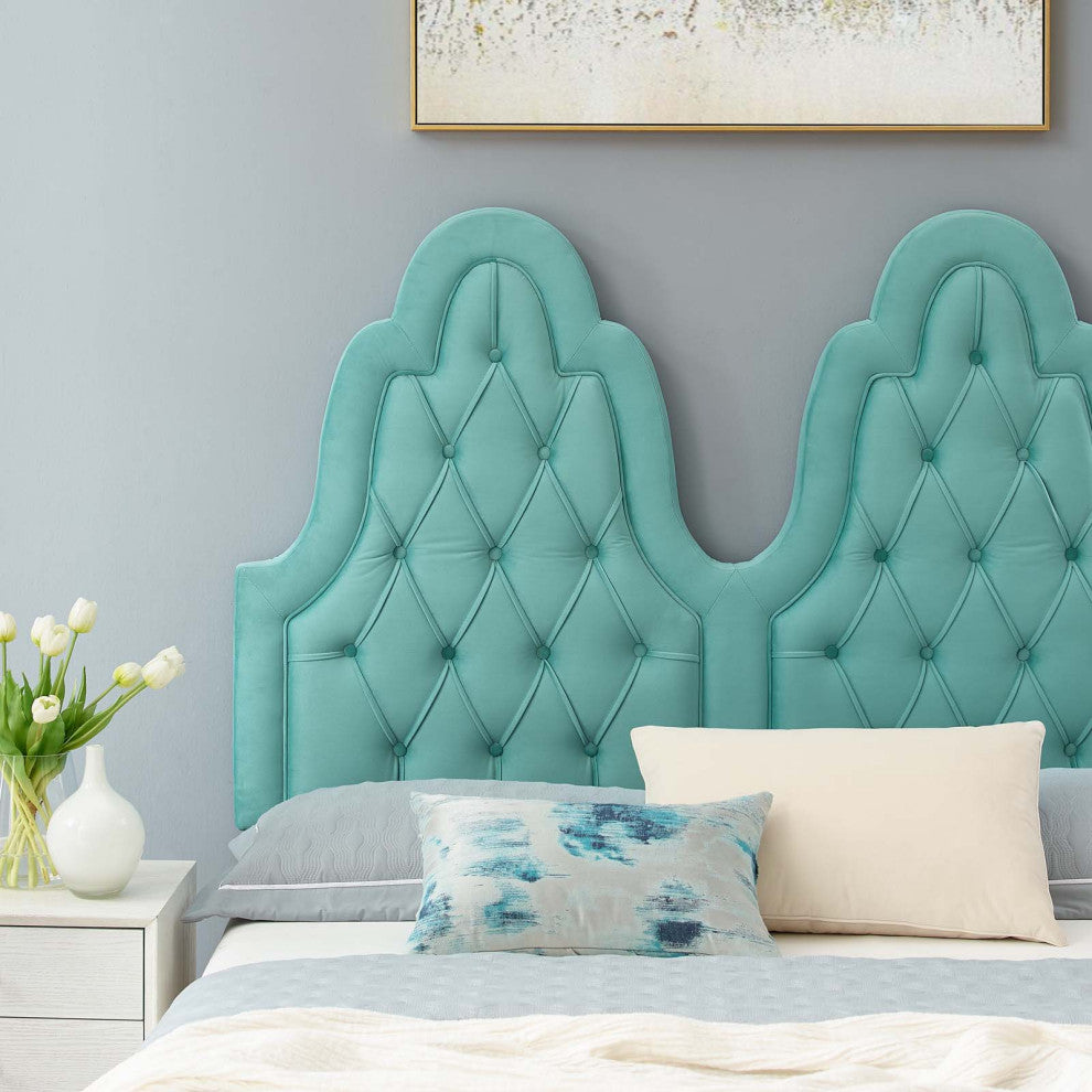 Tufted Platform Bed Frame, Twin Size, Velvet, Blue, Modern Contemporary, Bedroom