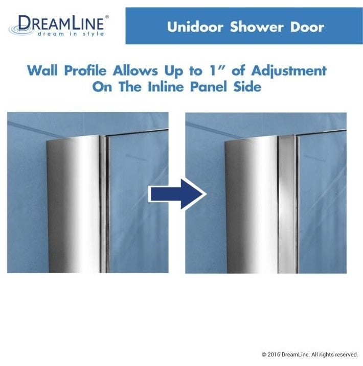 DreamLine Unidoor 41" to 42" Frameless Hinged Shower Door, Clear Glass, Chrome