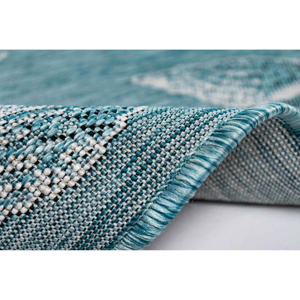 Carmel Shells Indoor/Outdoor Rug, Aqua, 1'11"x7'6" Runner