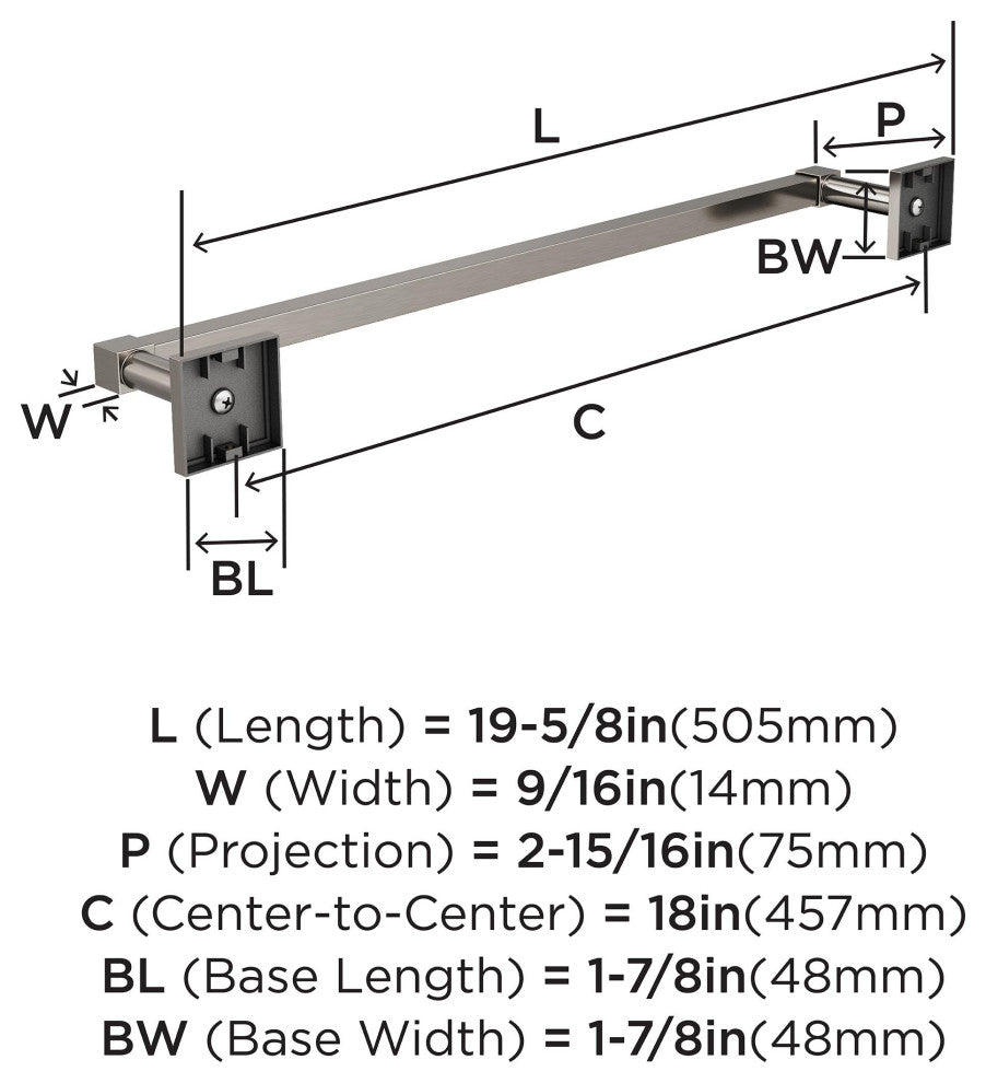Appoint Traditional Towel Bar, Brushed Nickel, 18" Center-to-Center