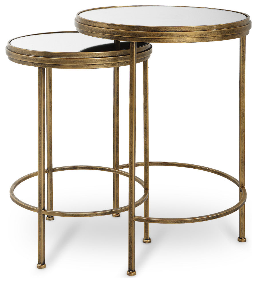 Contemporary 17875" x 24" Iron Glass Brushed Gold Nesting Tables