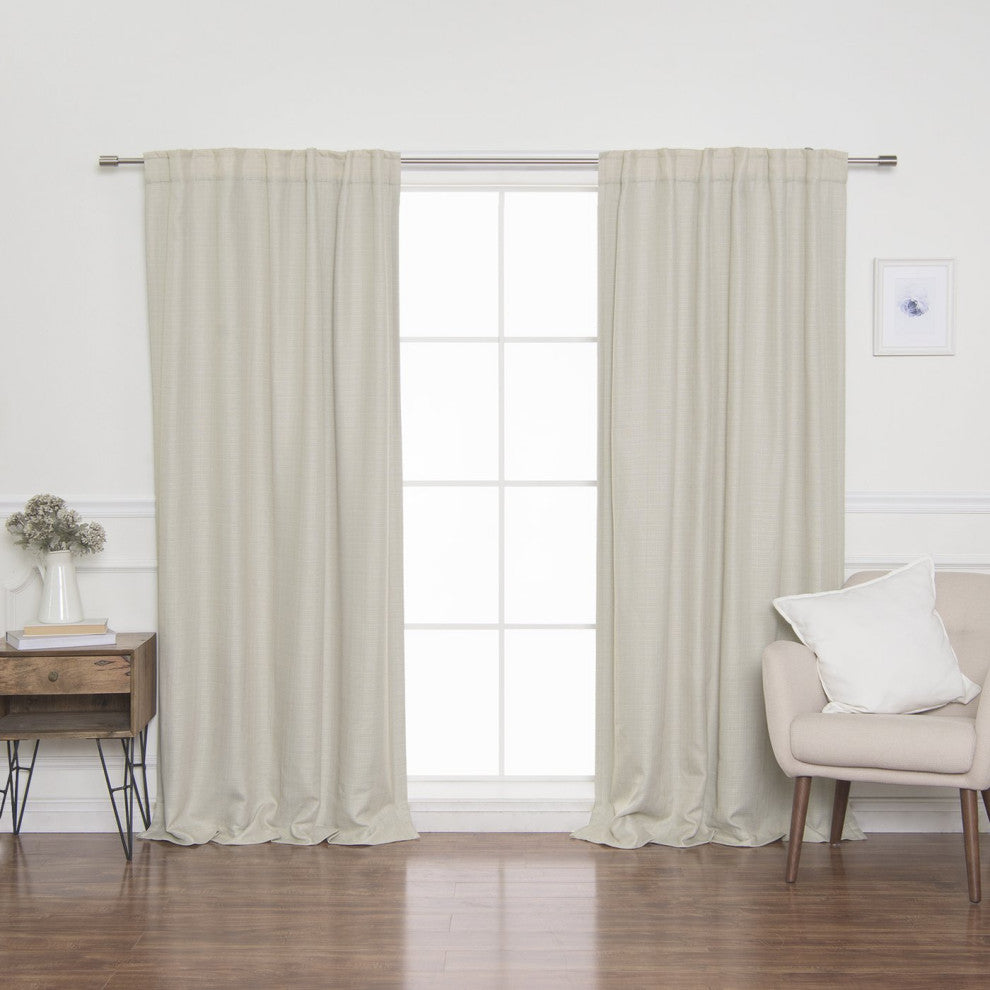 Woven Faux Linen Back Tab Curtains with Blackout Lining