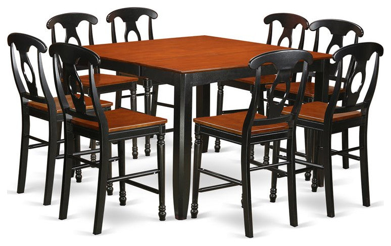 Fake9H-Blk-W, 9-Piece Counter Height Pub Set, Pub Table and 8 Dining Chairs