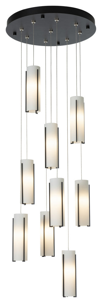 Exos 9-Light Round Pendant, Black Finish, Opal Glass, Standard Overall Height
