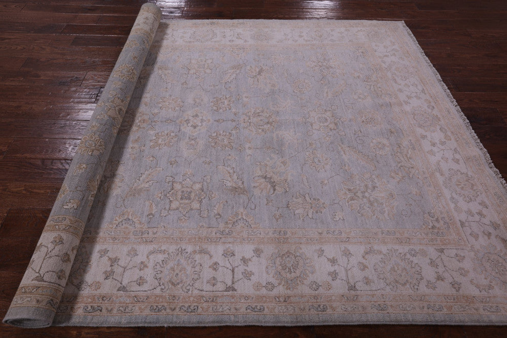 6' 3" X 8' 9" Handmade Peshawar White Wash Wool Rug Q9532