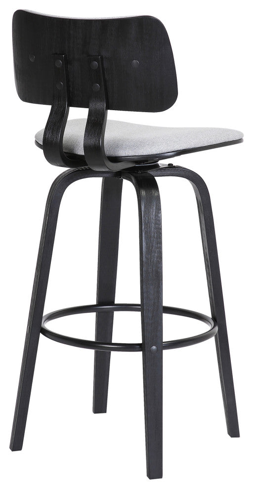 Pico 26" Swivel Black Wood Counter Stool, Light Gray Fabric With Black Metal, 26