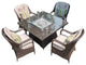 Direct Wicker 4 Seat Square Gas Fire Pit Dining Table With Eton Chair