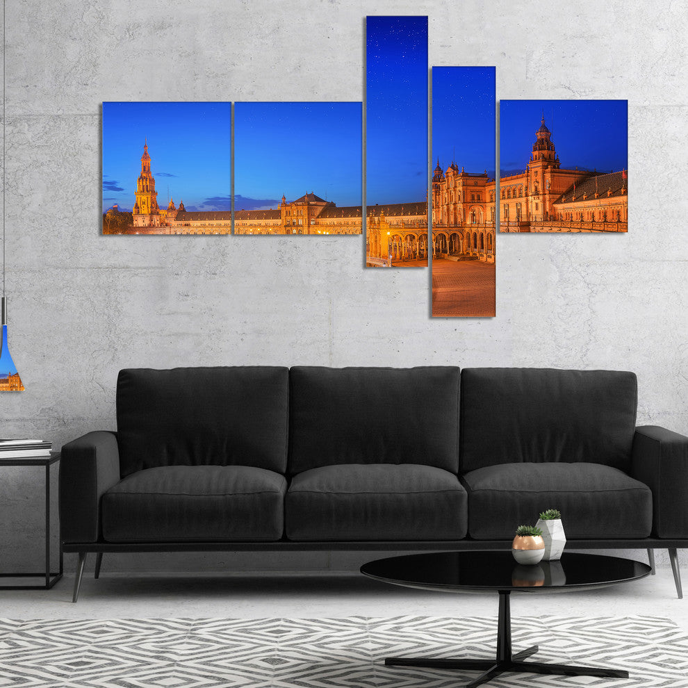 View of Spain Square at Sunset, Cityscape Canvas Art Print, 60"x32", 5 panels