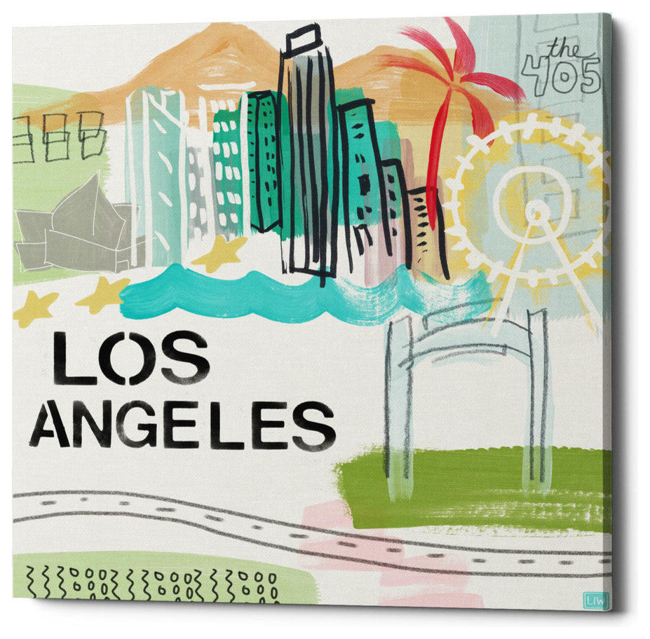 Epic Graffiti "Los Angeles" by Linda Woods, Giclee Canvas Wall Art, 12"x12"