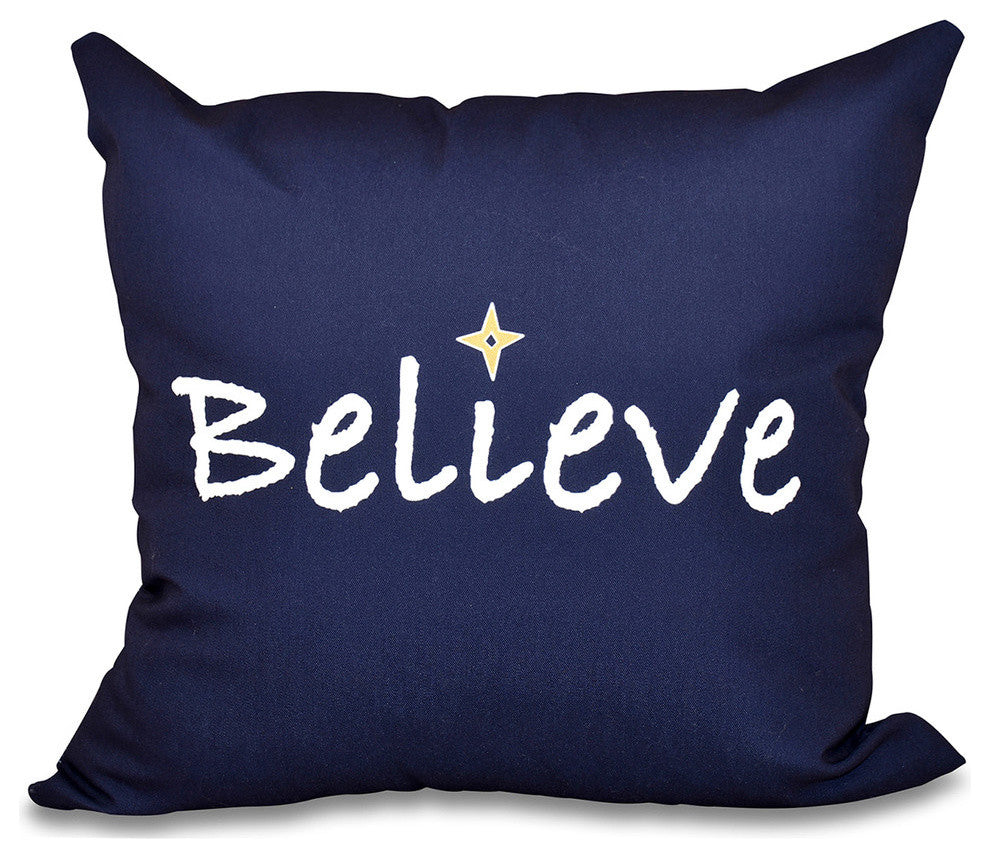 16"x16" Believe, Word Print Pillow, Navy Blue
