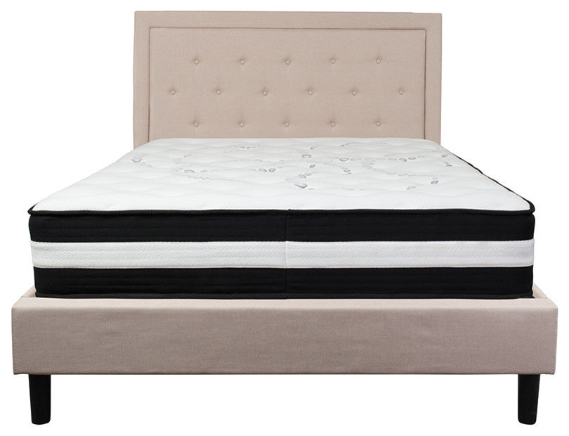 Roxbury Queen Size Tufted Upholstered Platform Bed With Pocket Spring Mattress