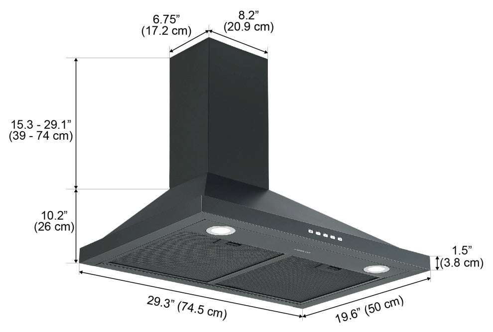 Ancona 30" Convertible Wall-Mounted Pyramid Range Hood, Black