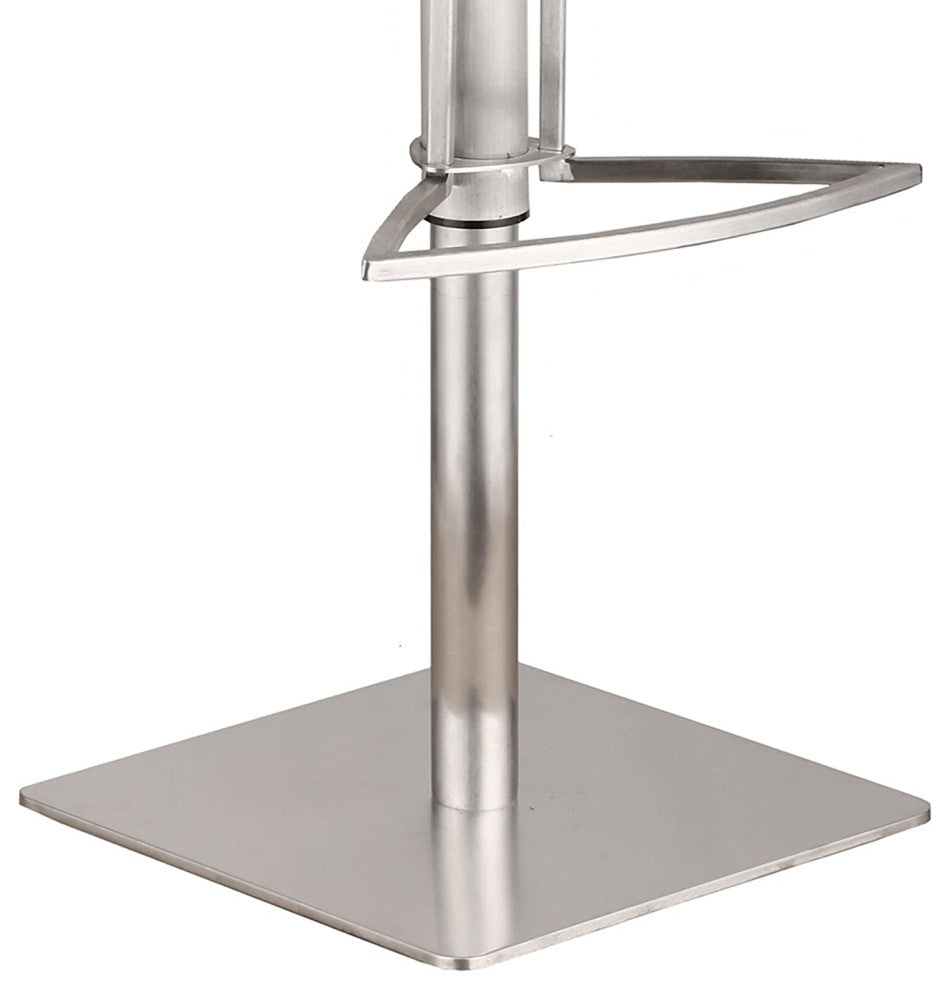 Elegant Bar Stool, Brushed Stainless Steel Base and Tufted PU Leather Seat, Grey