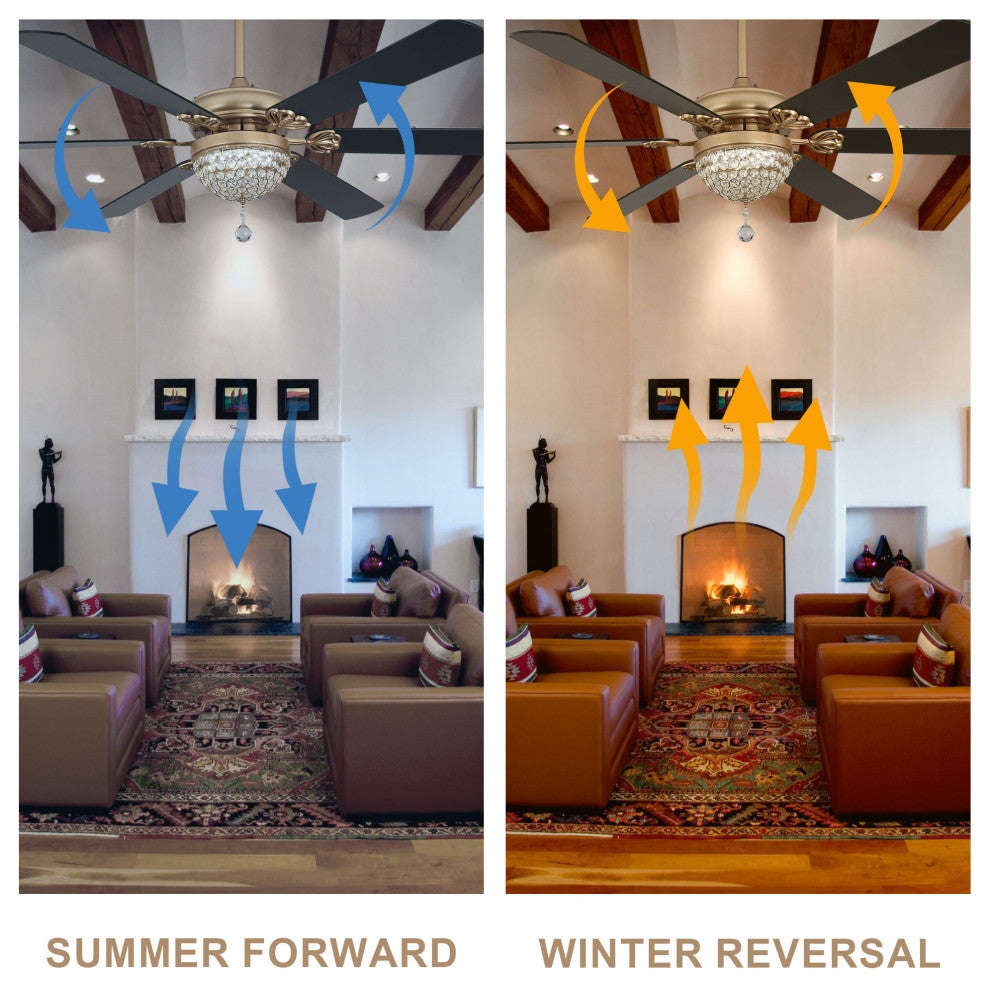 65" Modern Crystal Ceiling Fan with Dimmable LED Light and Remote, Black