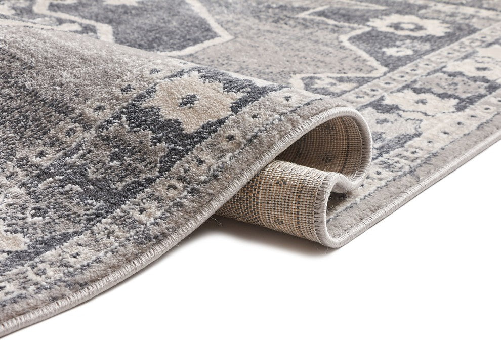 Well Woven Pearl Republic Dark Gray Modern Distressed Medallion Soft Runner Rug