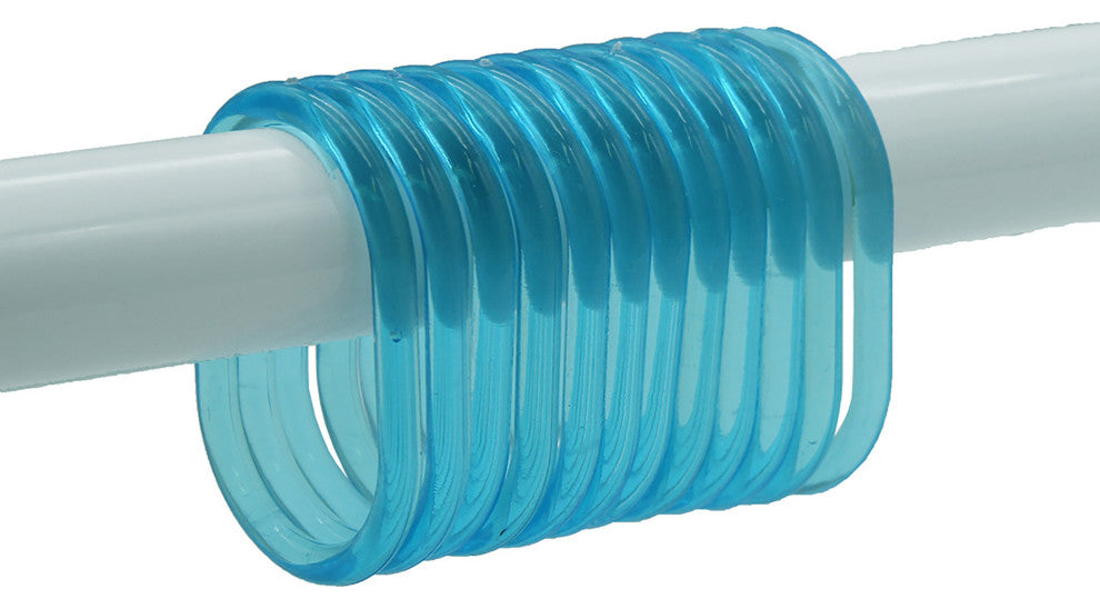 Shower Curtain Rings Plastic Hooks Solid or Clear Colors Set of 12, Clear Turquoise Blue