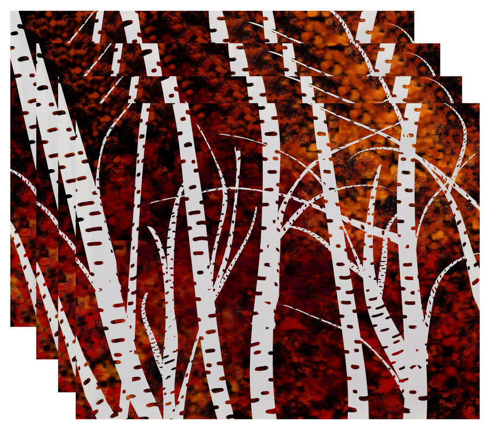 Birch Trees Floral Print Placemat, Set of 4, Black