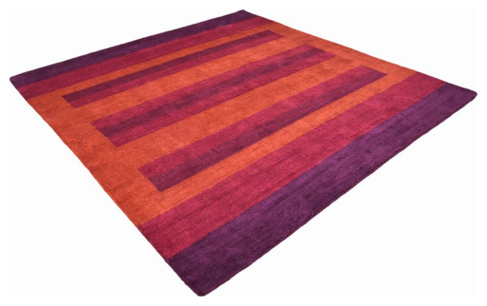 HAND KNOTTED LOOM SILK ECO-FRIENDLY AREA RUGS -10'x10',Square ,Rust,Contemporary