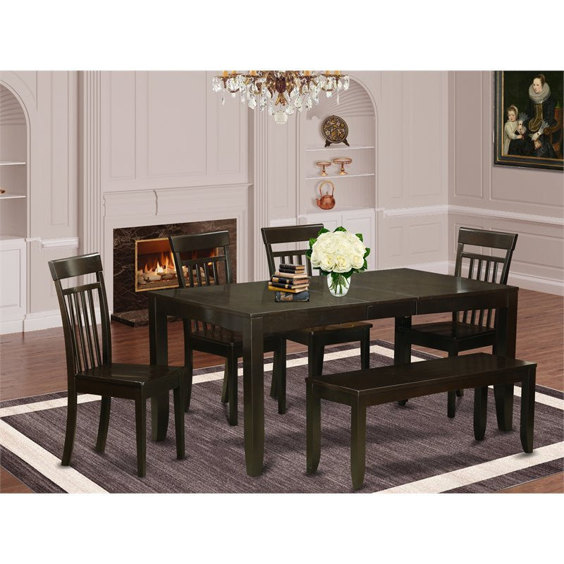 6-Piece Dining Room Set With Bench-Table With Leaf And 4 Chairs Plus Bench