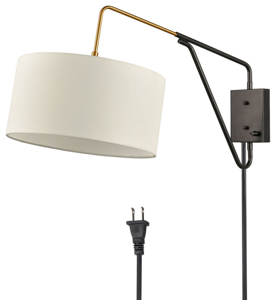 Swing Arm Wall Lamp,Plug in Wall Mount Light with Off-White Fabric Shade
