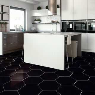 Textile Basic Grand Hex Black Porcelain Floor and Wall Tile